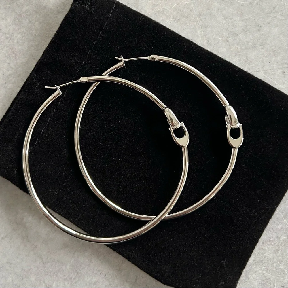 COACH Interlocking Signature C Large Hoop Earrings, Silver NWOT - Picture 4 of 7